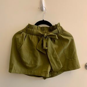Olive Green Paper Bag Shorts
